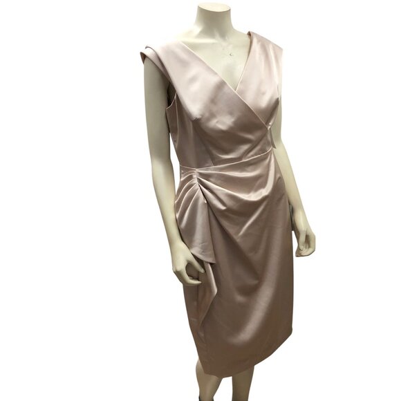 Maggy London Elegant Champagne‎ Sleeveless Draped Satin Sheath Dress 14 NWT - Picture 9 of 15